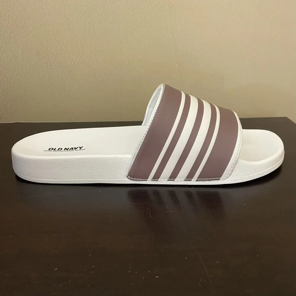 Old Navy White &‎ Brown Stripe Slide Men’s Sandals